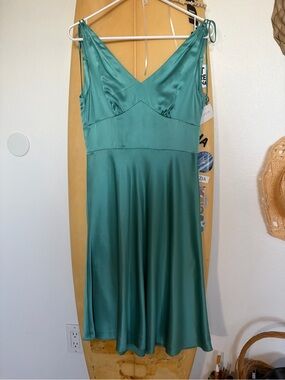 LOFT Satin Teal Slip Dress